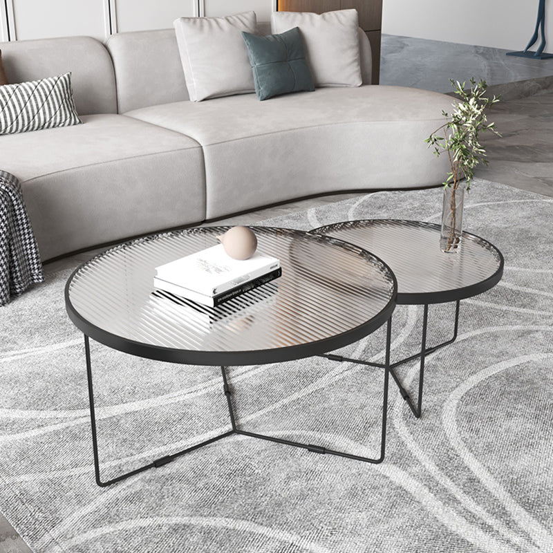 Modern Style Round Toughened Glass Table with Metal Cross Legs Coffee Table