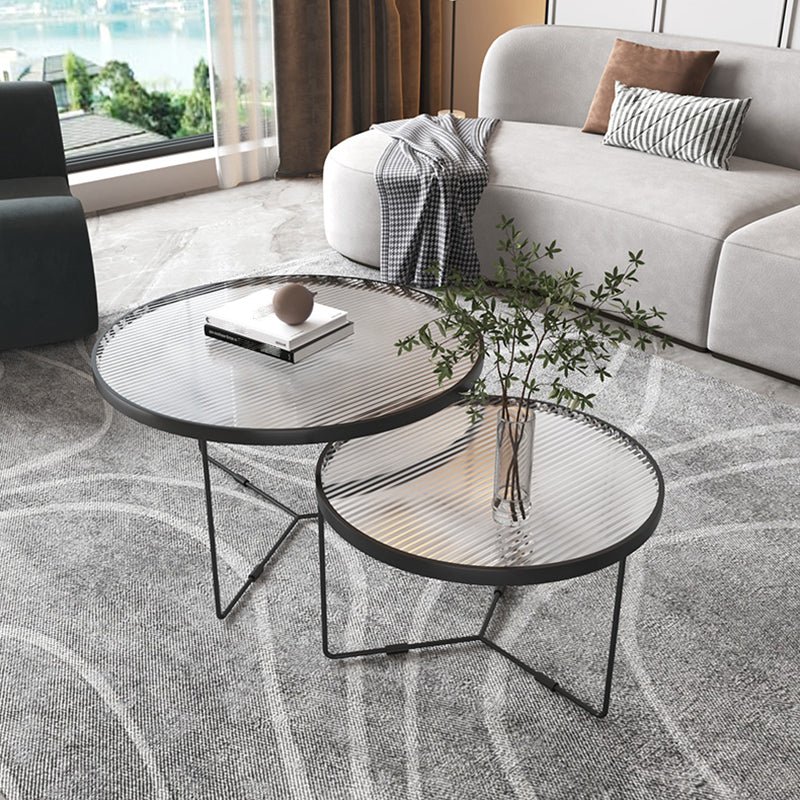 Modern Style Round Toughened Glass Table with Metal Cross Legs Coffee Table