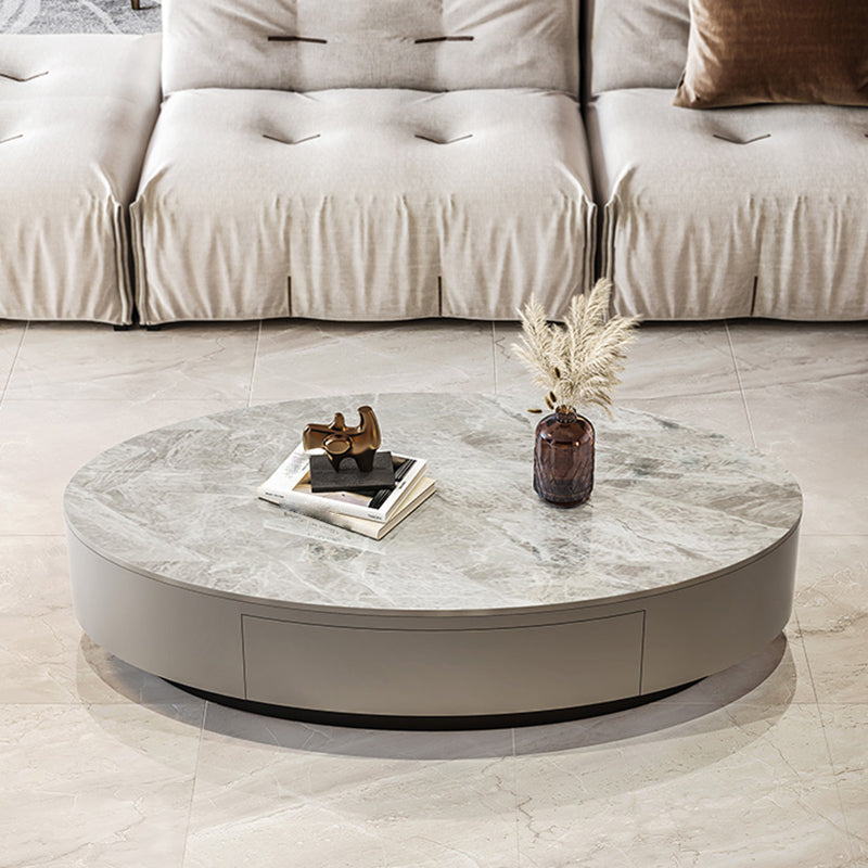 Glam 13.7" H Oval Slate Coffee Table Iron Drum Cocktail Table with Drawer
