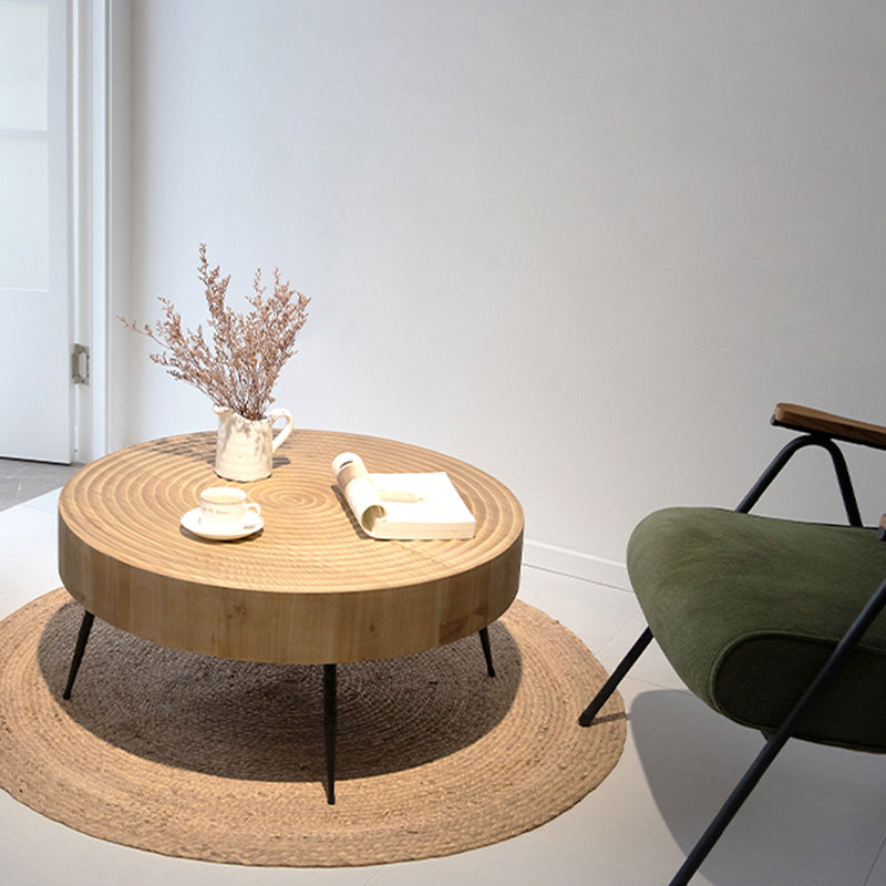 Scandinavian Round Solid Wood Coffee Table Metal 3 Legs/4 Legs Cocktail Table