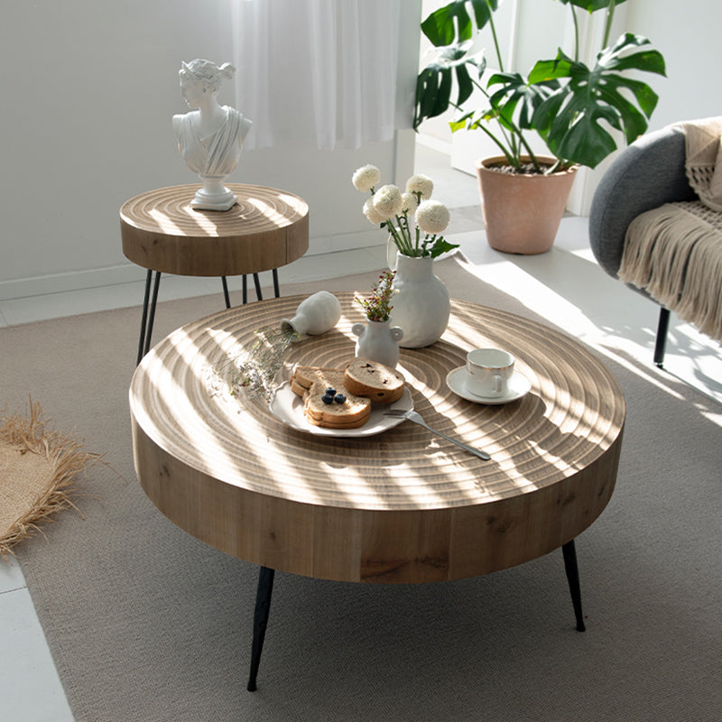 Scandinavian Round Solid Wood Coffee Table Metal 3 Legs/4 Legs Cocktail Table