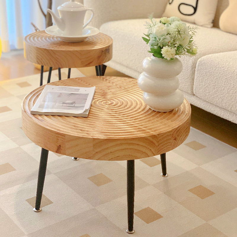 Scandinavian Round Solid Wood Coffee Table Metal 3 Legs/4 Legs Cocktail Table