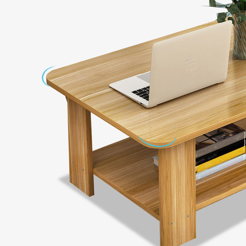 Modern Rectangle Wooden Coffee Table 16.5" H 4 Legs Cocktail Table with Shelf