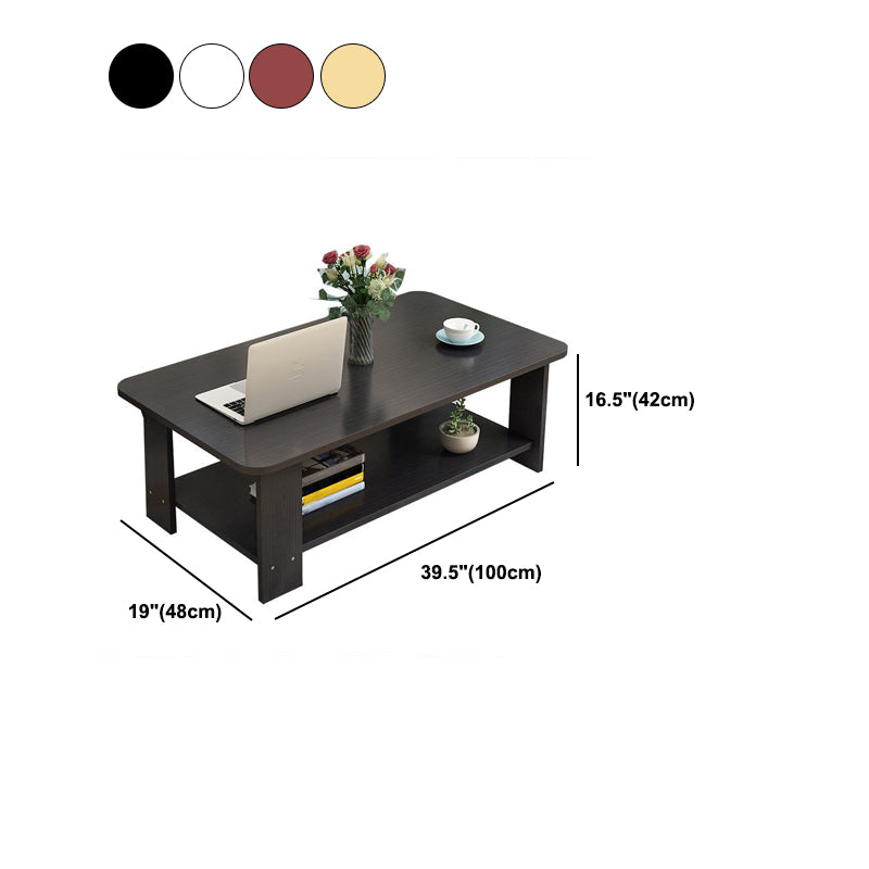 Modern Rectangle Wooden Coffee Table 16.5" H 4 Legs Cocktail Table with Shelf