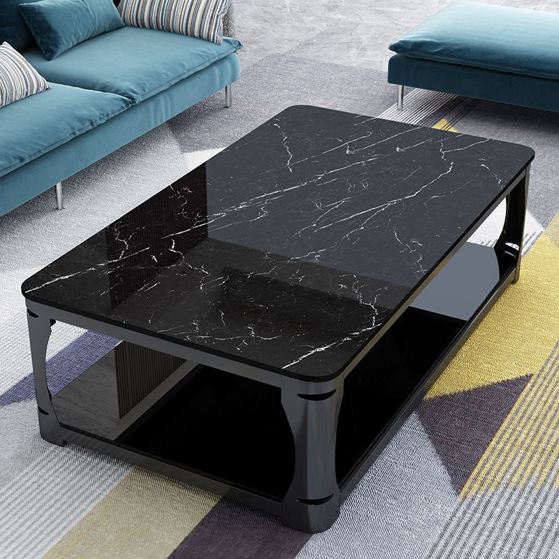 Glass Open Shelf Cocktail Table Minimalist Rectangle Coffee Table