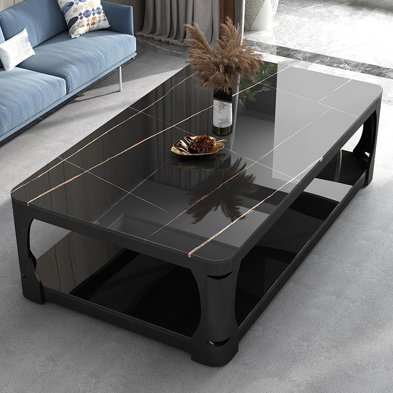 Glass Open Shelf Cocktail Table Minimalist Rectangle Coffee Table