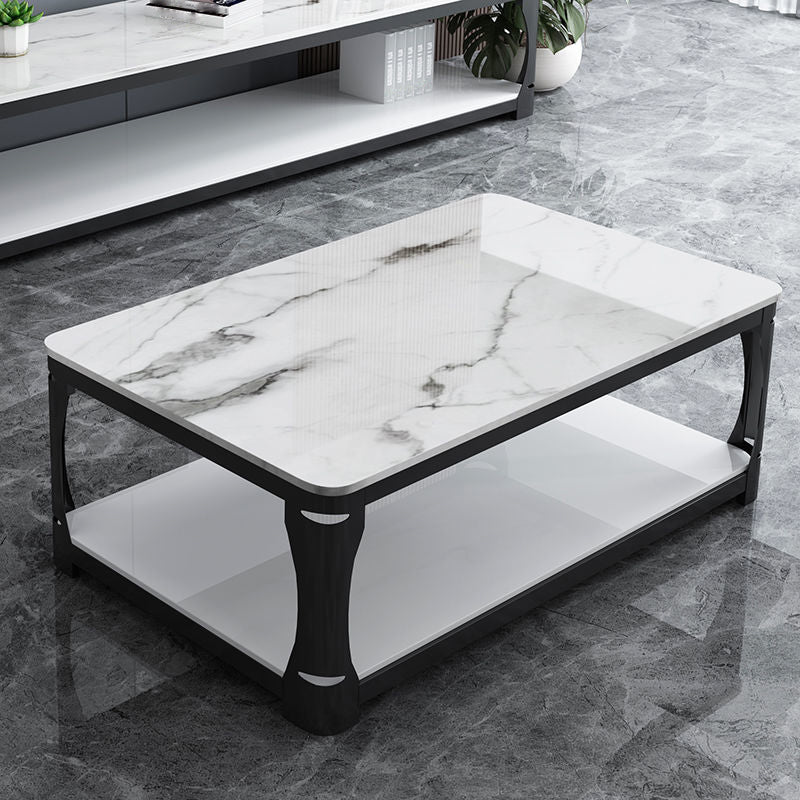 Glass Open Shelf Cocktail Table Minimalist Rectangle Coffee Table