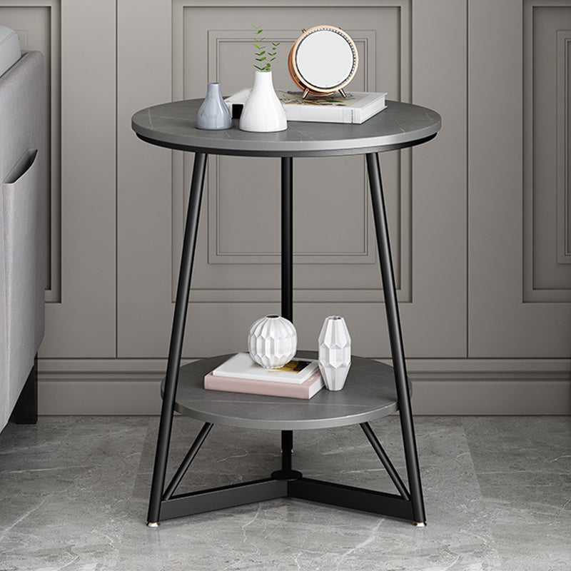 23.6" Tall Modern Round Slate Top Side Table Metal Cross-leg End Table with Shelf