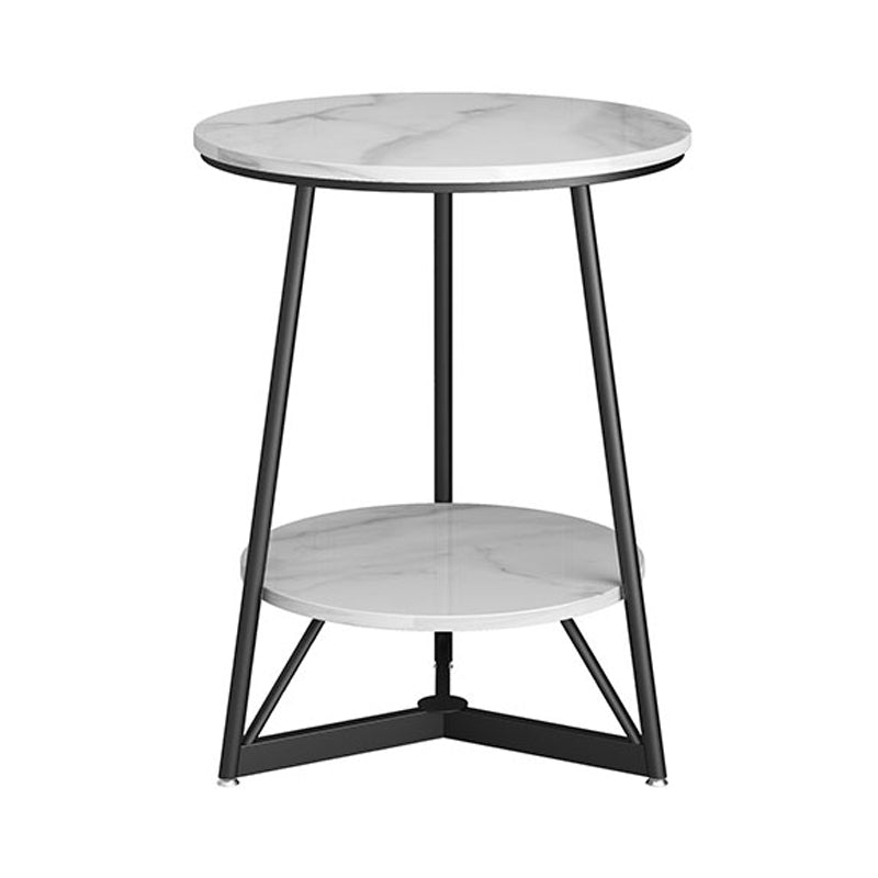 23.6" Tall Modern Round Slate Top Side Table Metal Cross-leg End Table with Shelf