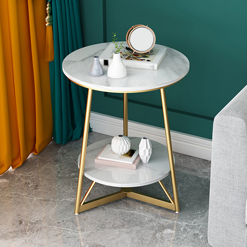 23.6" Tall Modern Round Slate Top Side Table Metal Cross-leg End Table with Shelf