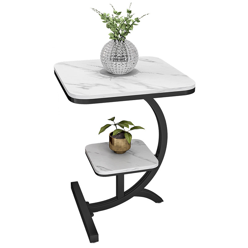 Double Tier Square Slate Top End Table Metal C Side Table for Living Room