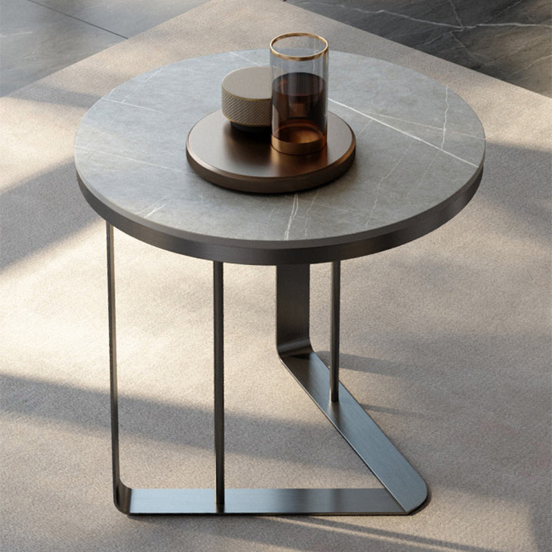 19.6"/21.6" Modern Round Slate Top Side Table Metal Abstract End Table