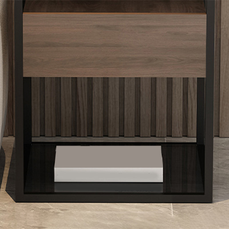 Square Glass/Stone Top End Table 21.26" Tall 1-Drawer Side Table with Storage Shelf