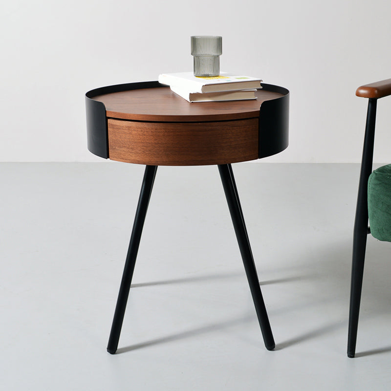 21.2" Tall Scandinavian Round Wooden Top Side Table Metal 4 Legs End Table