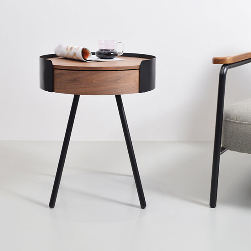 21.2" Tall Scandinavian Round Wooden Top Side Table Metal 4 Legs End Table