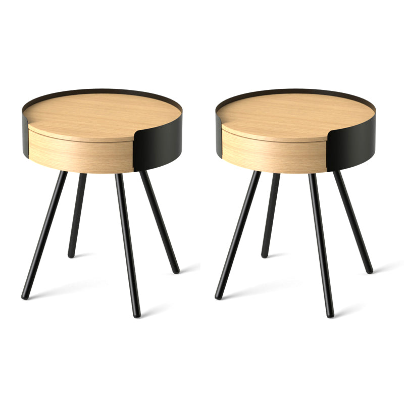 21.2" Tall Scandinavian Round Wooden Top Side Table Metal 4 Legs End Table