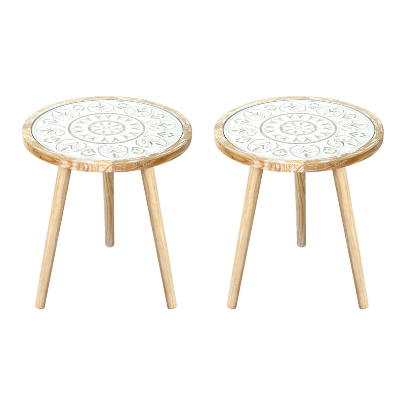 French Country 3 Legs Sofa Side Accent Table Solid Wood Round End Table