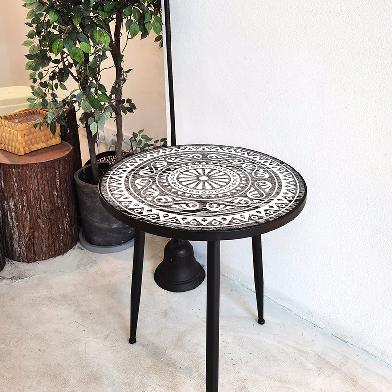 French Country 3 Legs Sofa Side Accent Table Solid Wood Round End Table