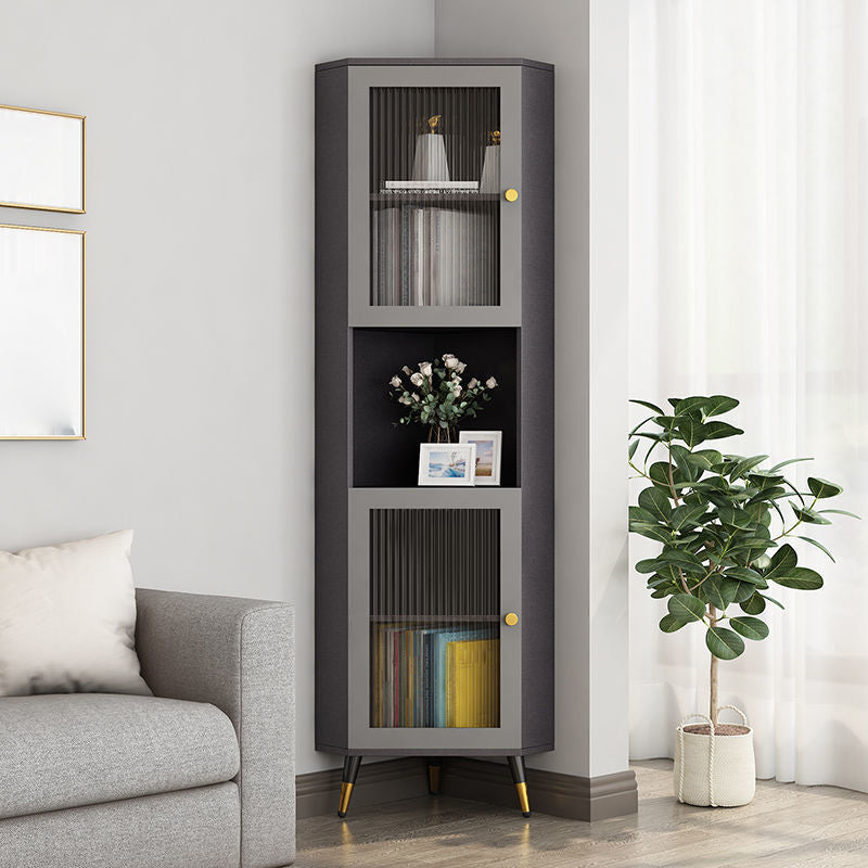 Corner Wood Accent Cabinet with 2 Doors in White/Grey Cabinet