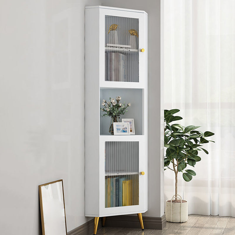 Corner Wood Accent Cabinet with 2 Doors in White/Grey Cabinet