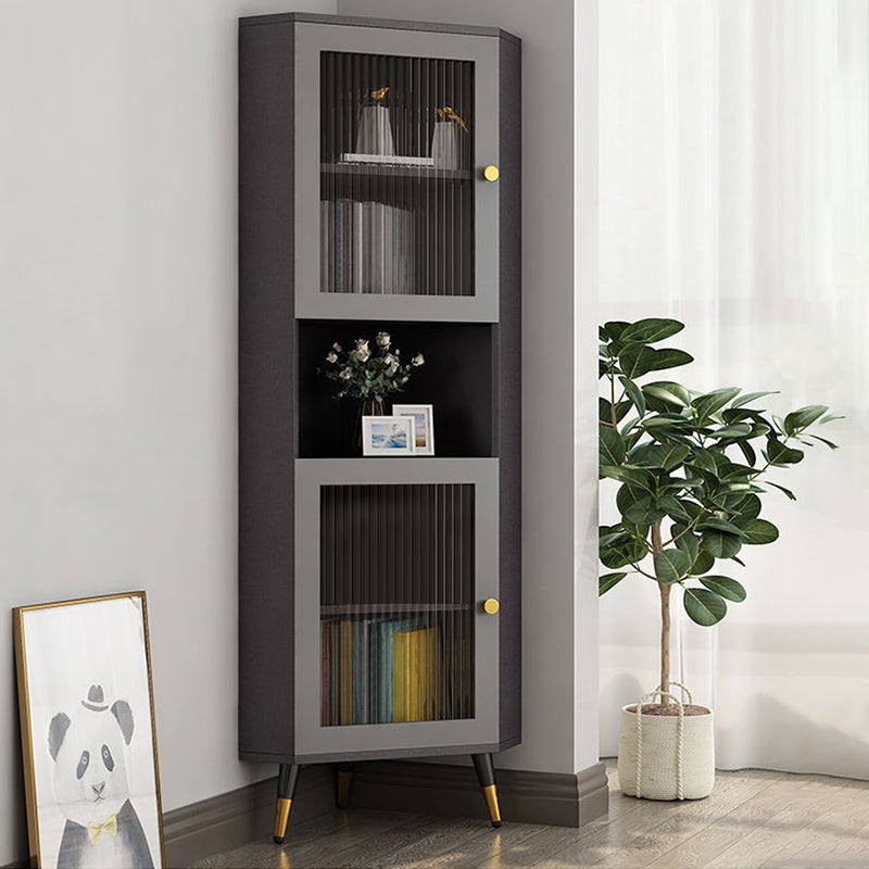 Corner Wood Accent Cabinet with 2 Doors in White/Grey Cabinet