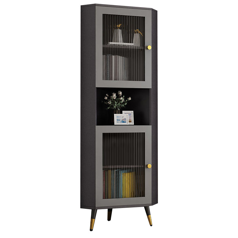 Corner Wood Accent Cabinet with 2 Doors in White/Grey Cabinet