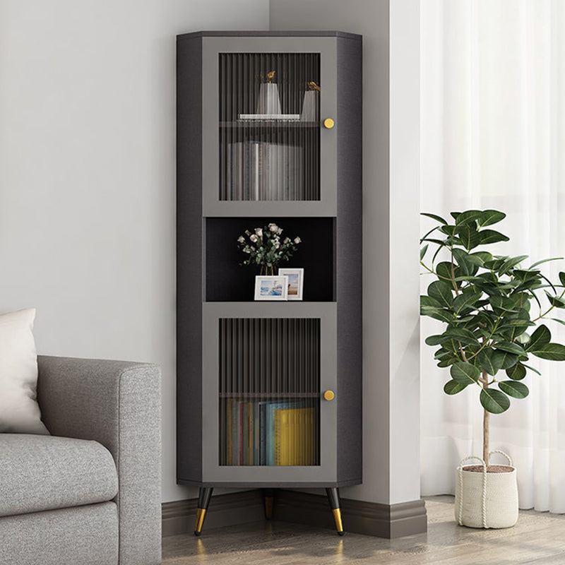 Corner Wood Accent Cabinet with 2 Doors in White/Grey Cabinet