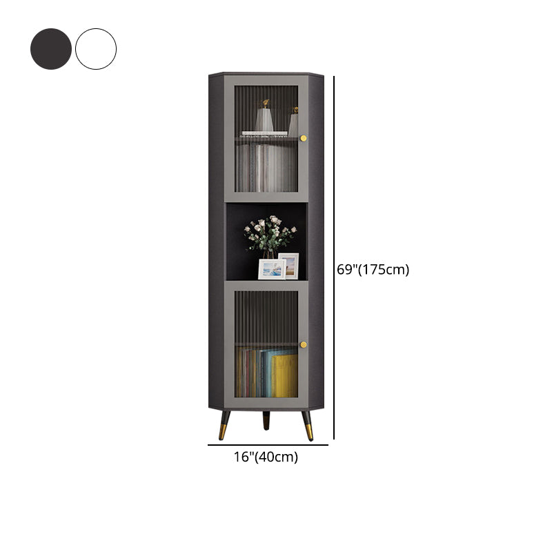 Corner Wood Accent Cabinet with 2 Doors in White/Grey Cabinet