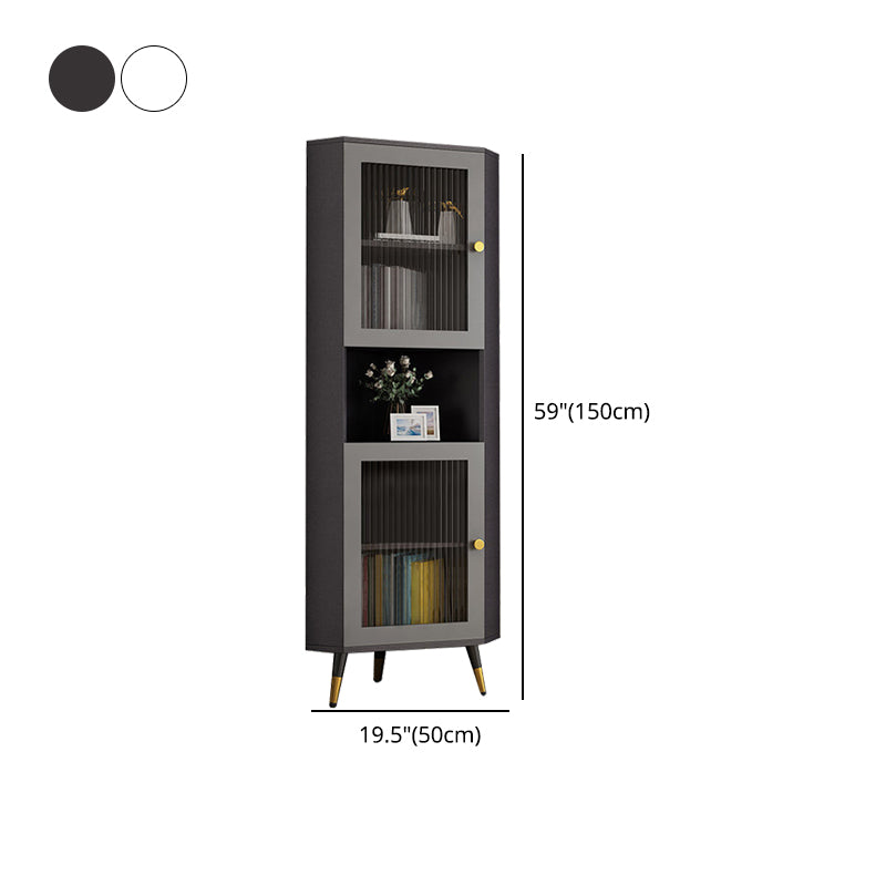 Corner Wood Accent Cabinet with 2 Doors in White/Grey Cabinet