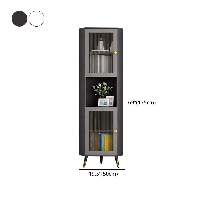 Corner Wood Accent Cabinet with 2 Doors in White/Grey Cabinet