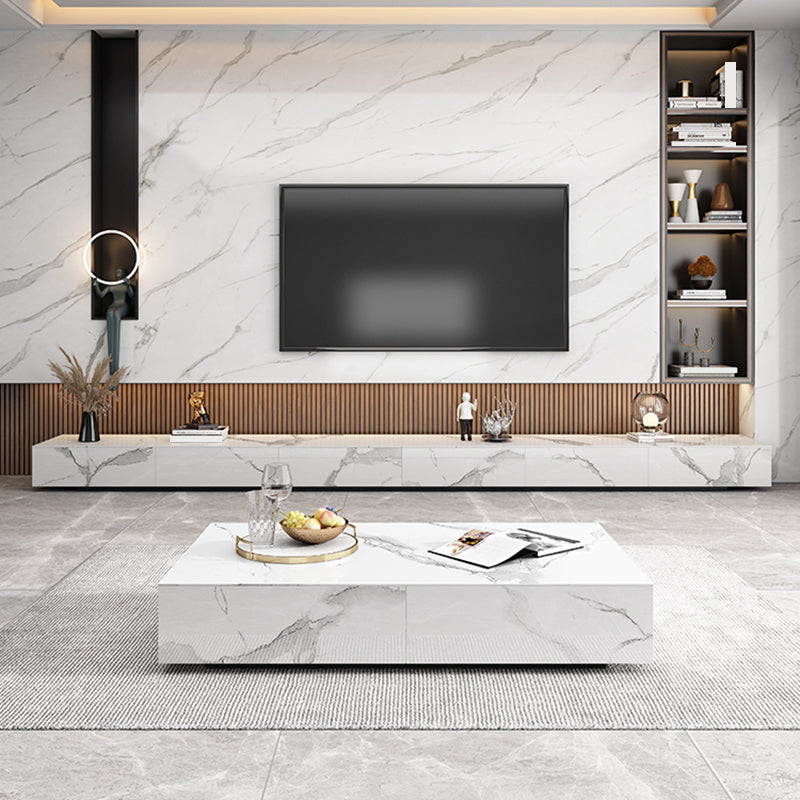 Contemporary Style Stone TV Stand Enclosed Storage TV Cabinet with Drawers