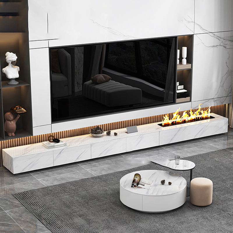 Contemporary Style Stone TV Stand Enclosed Storage TV Cabinet with Drawers