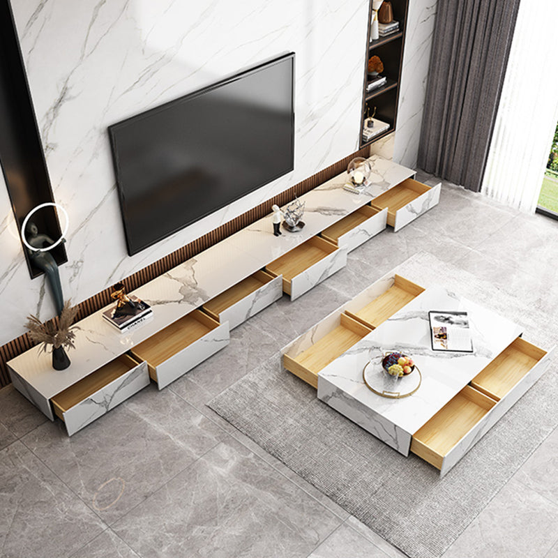 Contemporary Style Stone TV Stand Enclosed Storage TV Cabinet with Drawers