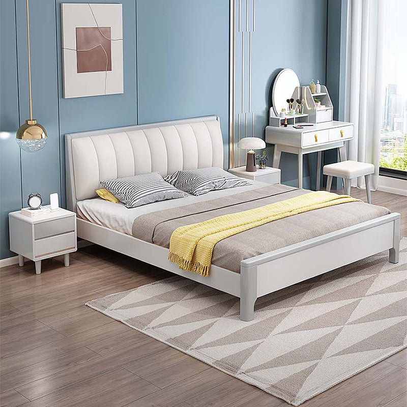 Scandinavian Pine Wood Standard Bed with Rectangular Panel Headboard