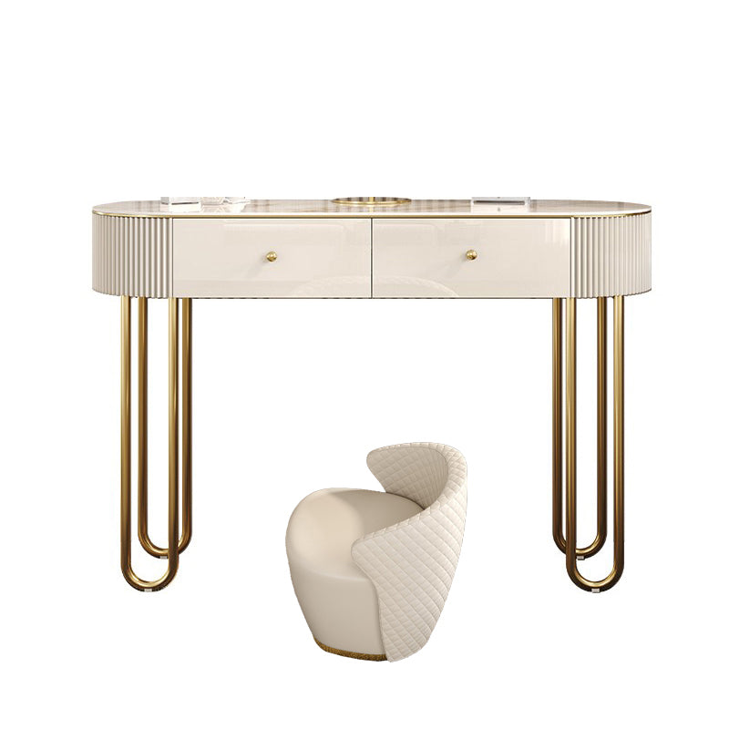 Glam Wood Vanity Dressing Table 2-Drawer Slate Top Make-up Vanity