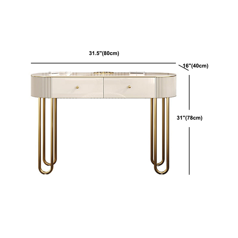 Glam Wood Vanity Dressing Table 2-Drawer Slate Top Make-up Vanity