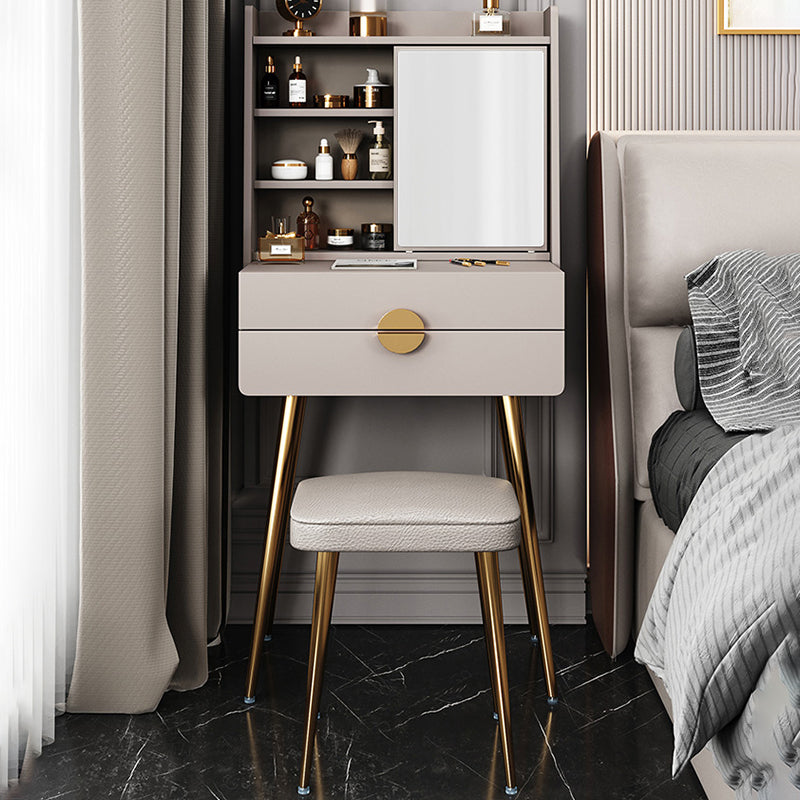 Contemporary Wood Makeup Vanity Set 2-Drawer Dressing Table With Mirror