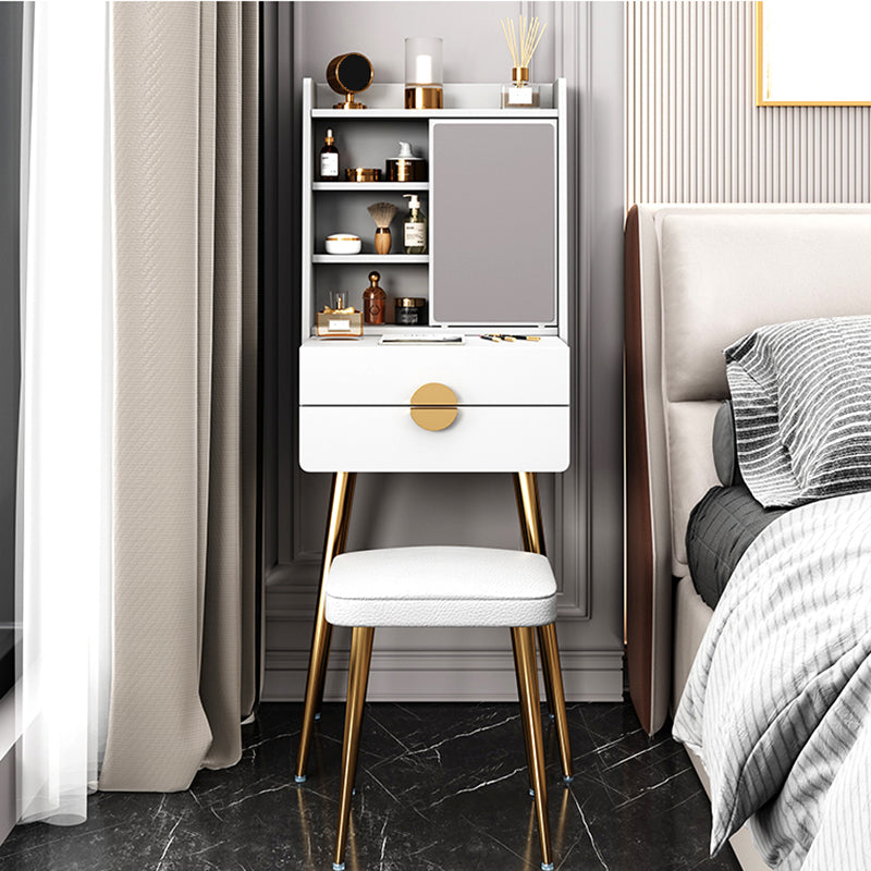 Contemporary Wood Makeup Vanity Set 2-Drawer Dressing Table With Mirror