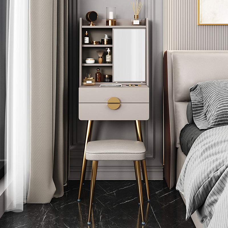 Contemporary Wood Makeup Vanity Set 2-Drawer Dressing Table With Mirror