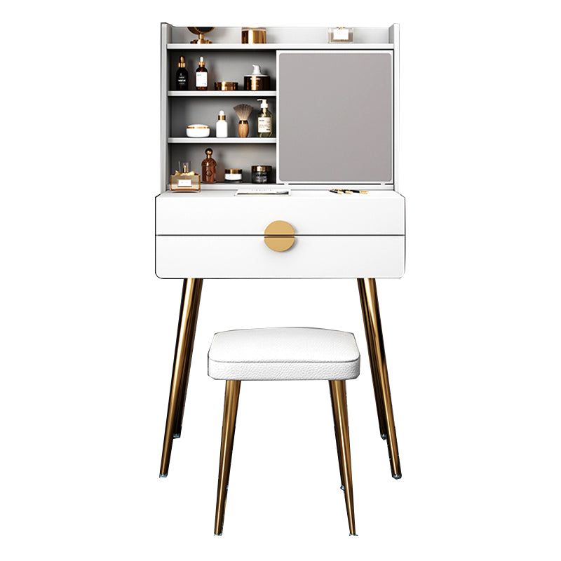 Contemporary Wood Makeup Vanity Set 2-Drawer Dressing Table With Mirror