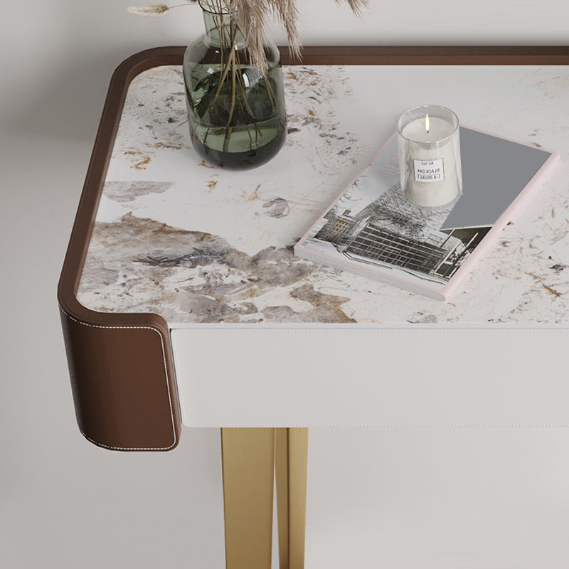 Faux Leather Makeup Vanity Desk Glam 2-Drawer Dressing Table