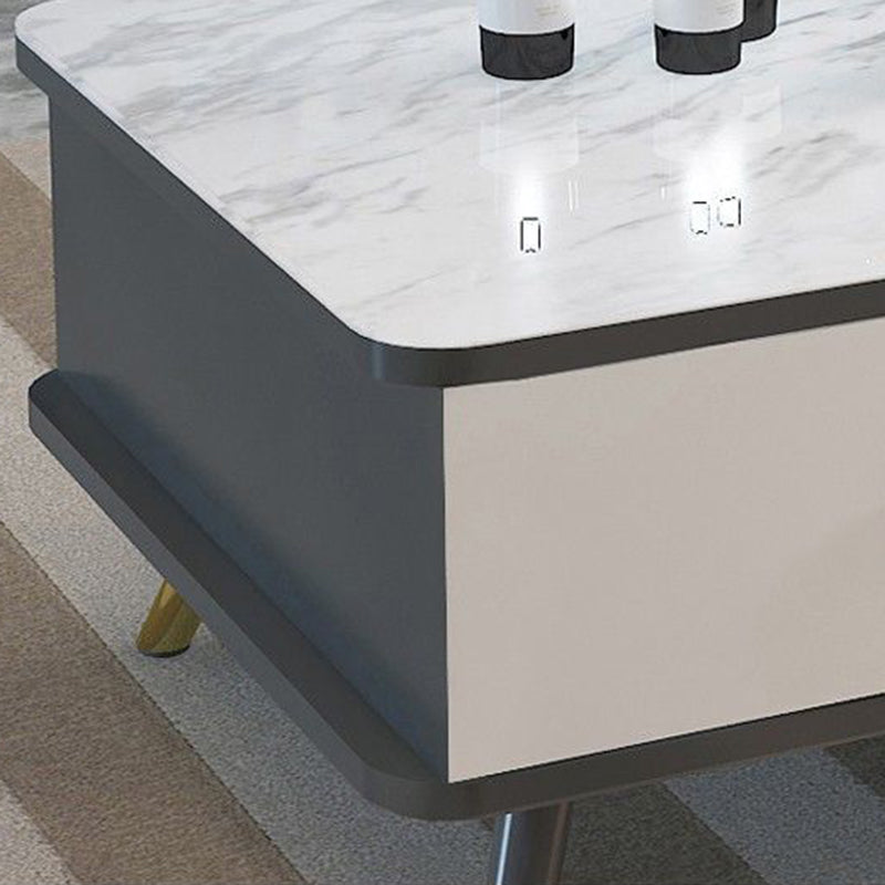 Contemporary Wooden Coffee Table with 4 Legs and 2 Storage Drawers
