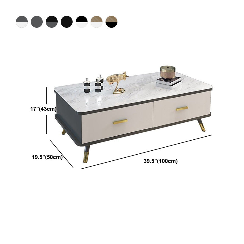 Contemporary Wooden Coffee Table with 4 Legs and 2 Storage Drawers