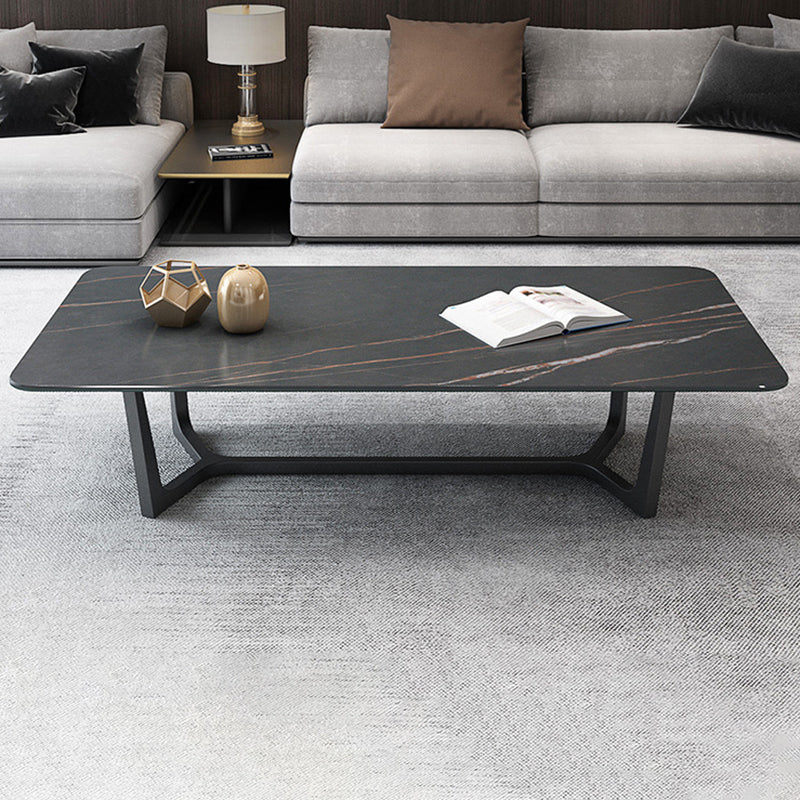 Glam Style Rectangular Slte Black Metal Trestle Type Base Coffee Table