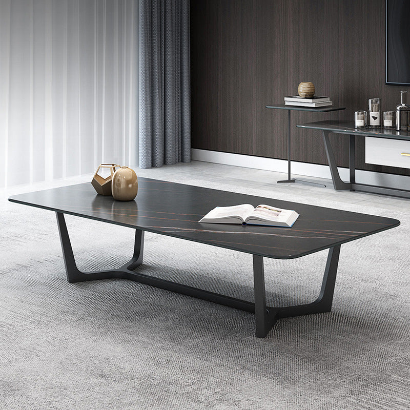 Glam Style Rectangular Slte Black Metal Trestle Type Base Coffee Table
