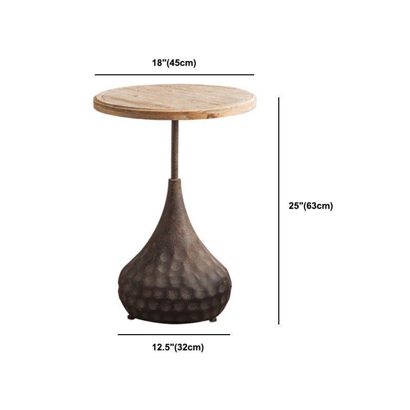 French Country Round Wooden Top Side Table Antique Brown Pedestal End Snake Table