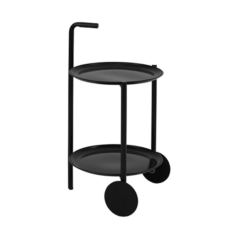 Mid-Century Metal Round Tray Top Side Table 25-inch End Table with Wheel and Shelf