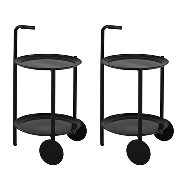 Mid-Century Metal Round Tray Top Side Table 25-inch End Table with Wheel and Shelf