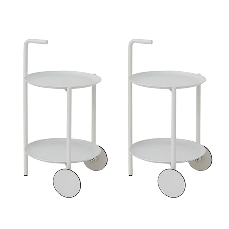 Mid-Century Metal Round Tray Top Side Table 25-inch End Table with Wheel and Shelf