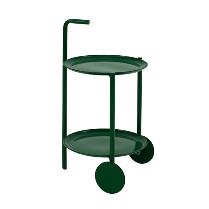 Mid-Century Metal Round Tray Top Side Table 25-inch End Table with Wheel and Shelf